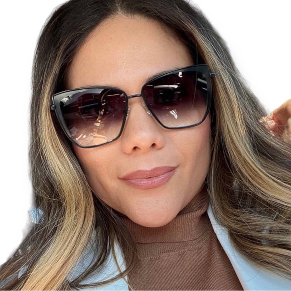 DIFF Grace Sunglasses Matte Black Frame Grey Gradient Lenses Sharp Cateye NIB - Picture 4 of 8